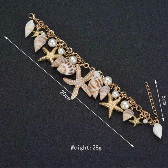 🌊🐚 Gold Charm Bracelet Real Shell Pearl Starfish - Picture 7 of 7